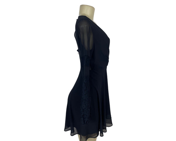 BCBGeneration Womens Black Long Sleeve Fit & Flare Dress With V-Neck Size 2