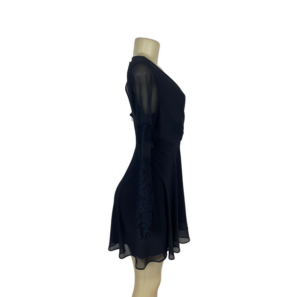 BCBGeneration Womens Black Long Sleeve Fit & Flare Dress With V-Neck Size 2