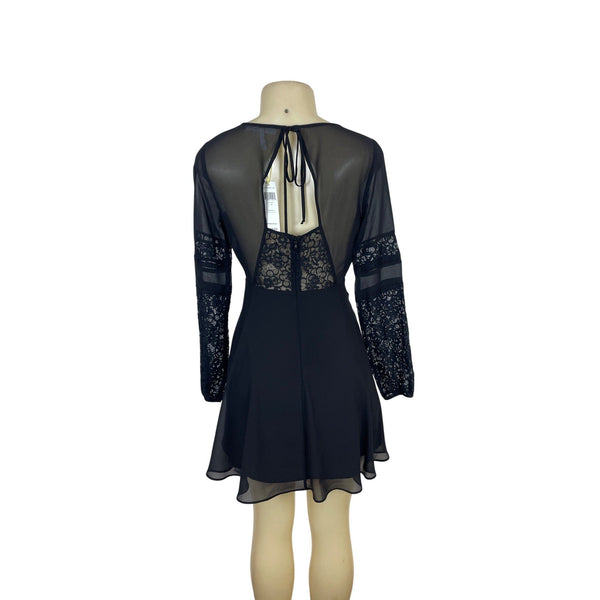 BCBGeneration Womens Black Long Sleeve Fit & Flare Dress With V-Neck Size 2