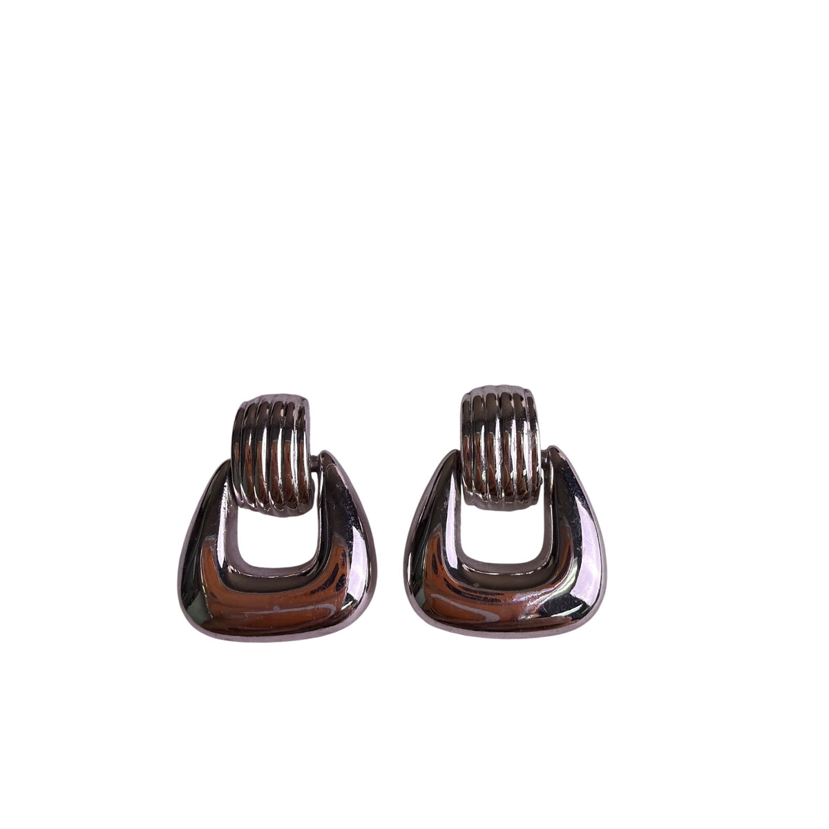 Vintage Silver-Tone Clip-On Earrings Geometric Modernist Style Lightweight Unique Design