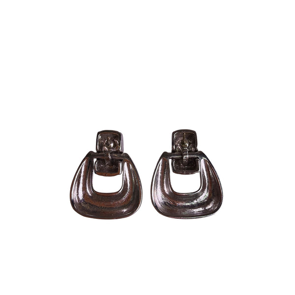 Vintage Silver-Tone Clip-On Earrings Geometric Modernist Style Lightweight Unique Design