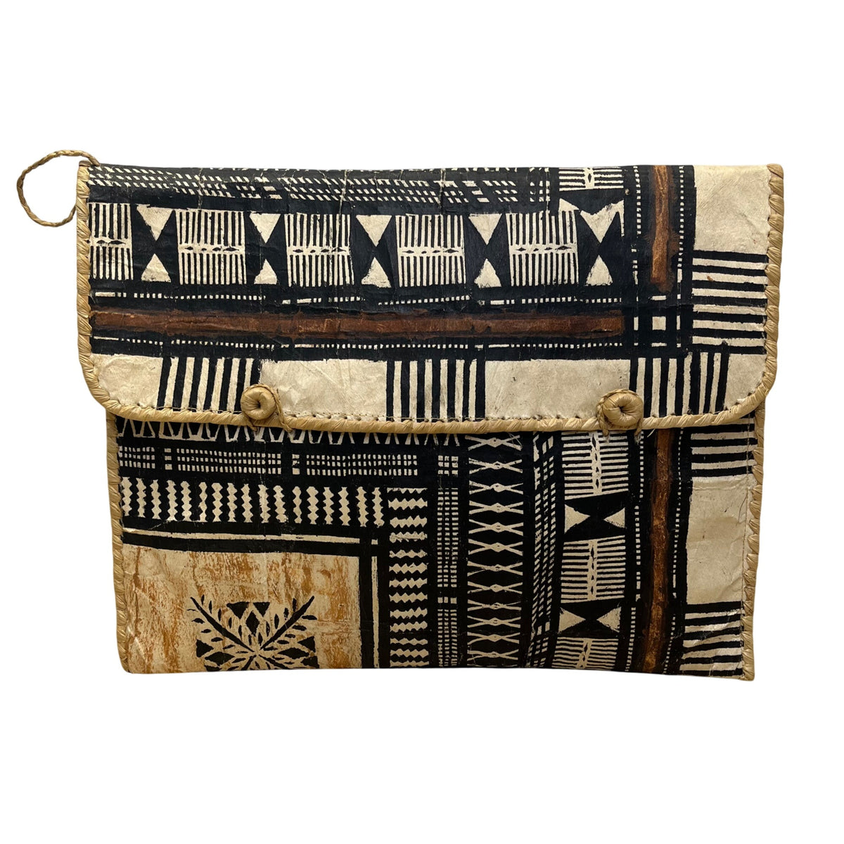 Traditional Handcrafted Black & Beige Bark Envelope Bag With Geometric Design