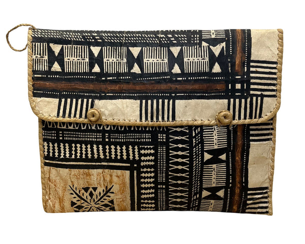 Traditional Handcrafted Black & Beige Bark Envelope Bag With Geometric Design