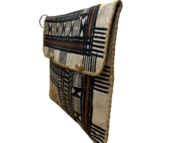 Traditional Handcrafted Black & Beige Bark Envelope Bag With Geometric Design