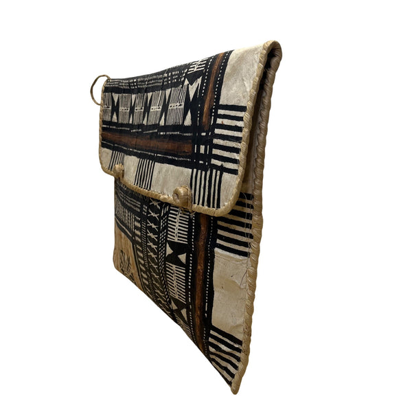 Traditional Handcrafted Black & Beige Bark Envelope Bag With Geometric Design
