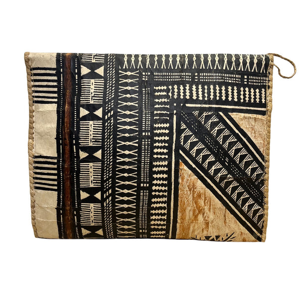Traditional Handcrafted Black & Beige Bark Envelope Bag With Geometric Design