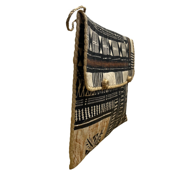 Traditional Handcrafted Black & Beige Bark Envelope Bag With Geometric Design