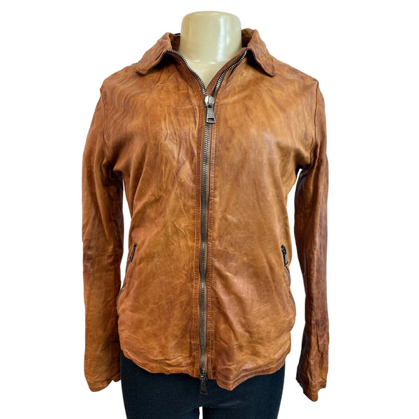 Giorgio Brato Brown Leather Jacket With Zipper Closure & Pockets New