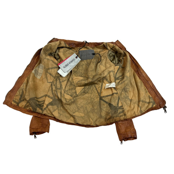 Giorgio Brato Brown Leather Jacket With Zipper Closure & Pockets New