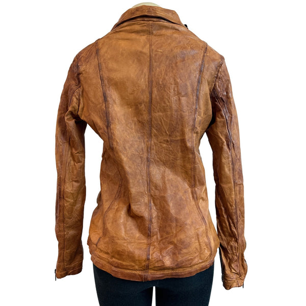 Giorgio Brato Brown Leather Jacket With Zipper Closure & Pockets New