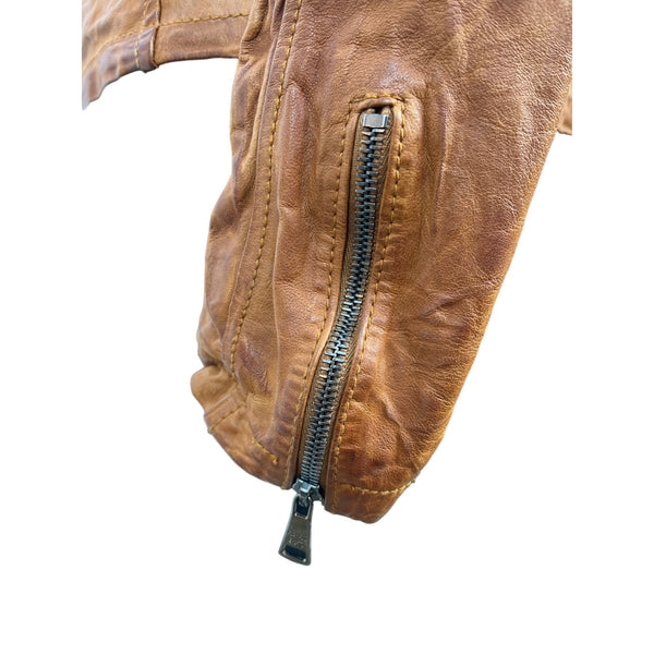 Giorgio Brato Brown Leather Jacket With Zipper Closure & Pockets New