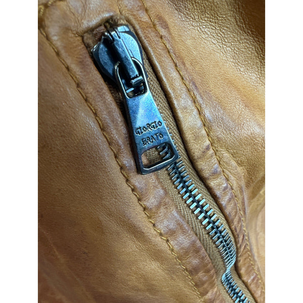 Giorgio Brato Brown Leather Jacket With Zipper Closure & Pockets New