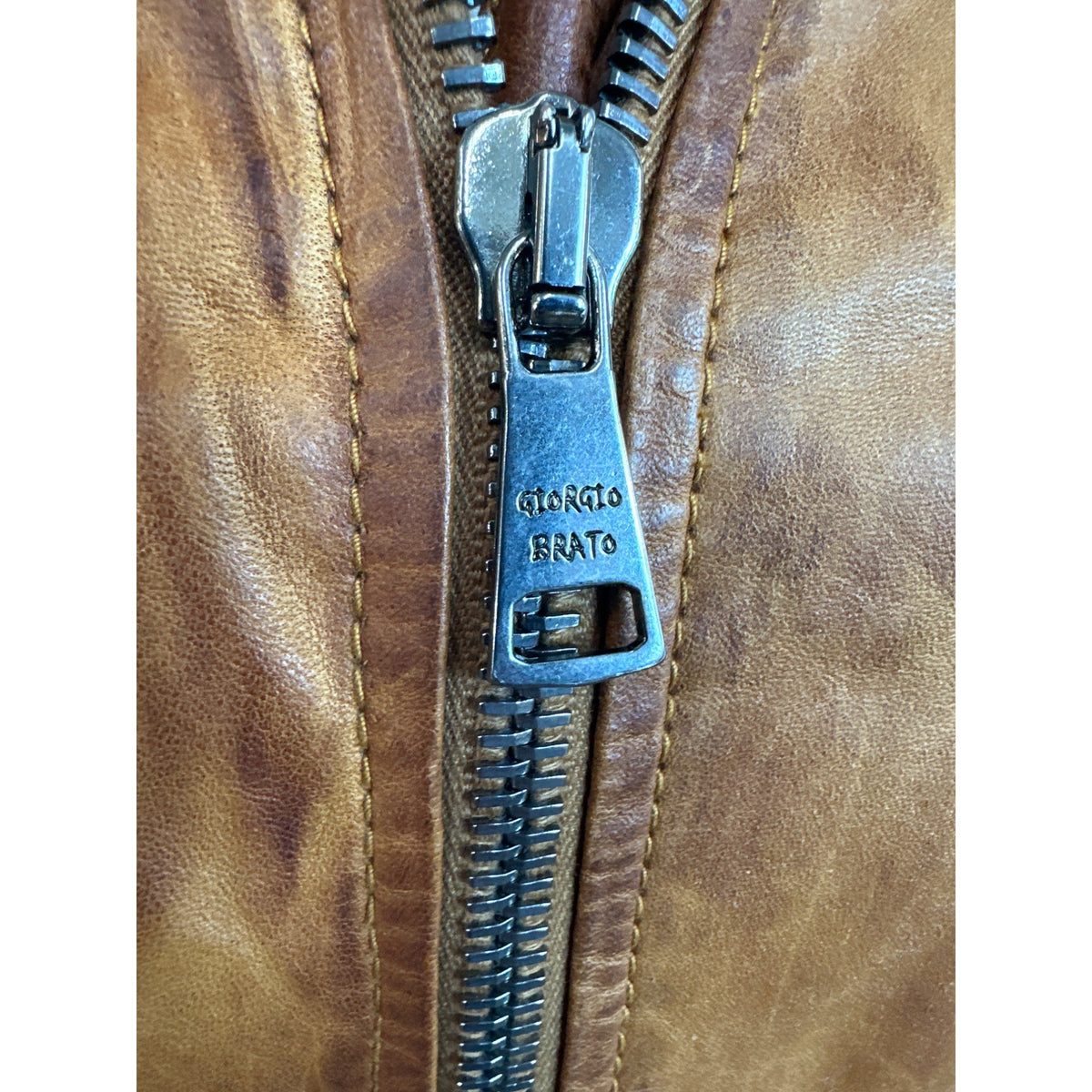 Giorgio Brato Brown Leather Jacket With Zipper Closure & Pockets New