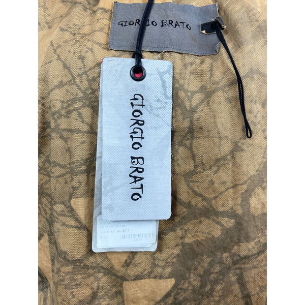 Giorgio Brato Brown Leather Jacket With Zipper Closure & Pockets New