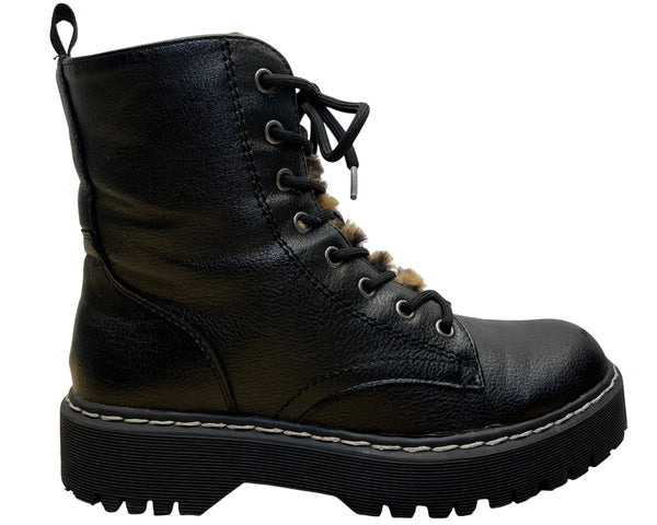 Unionbay Women’s Black Faux Fur-Lined Lace-Up Hayden Combat Boots Size 7M