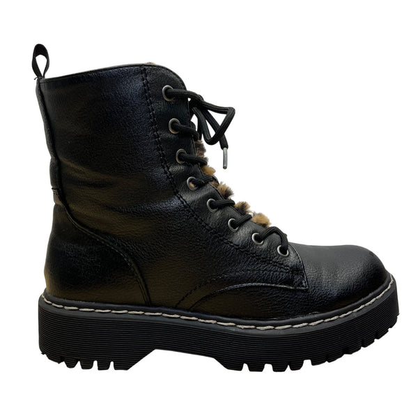 Unionbay Women’s Black Faux Fur-Lined Lace-Up Hayden Combat Boots Size 7M