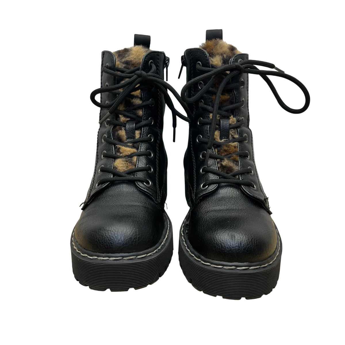 Unionbay Women’s Black Faux Fur-Lined Lace-Up Hayden Combat Boots Size 7M