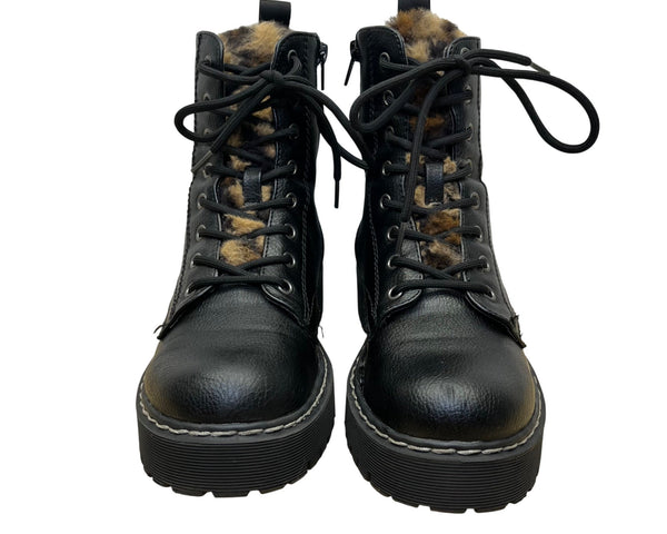Unionbay Women’s Black Faux Fur-Lined Lace-Up Hayden Combat Boots Size 7M