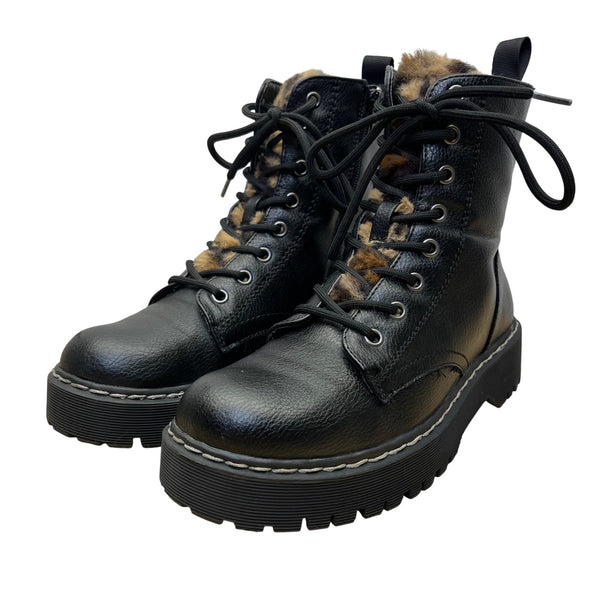 Unionbay Women’s Black Faux Fur-Lined Lace-Up Hayden Combat Boots Size 7M