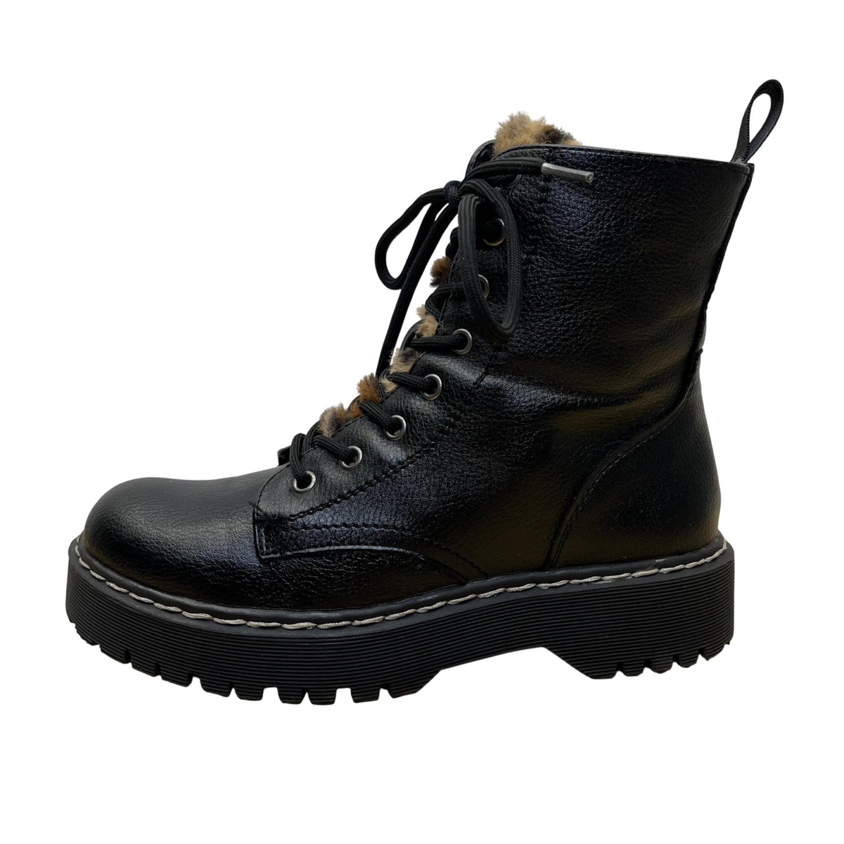 Unionbay Women’s Black Faux Fur-Lined Lace-Up Hayden Combat Boots Size 7M