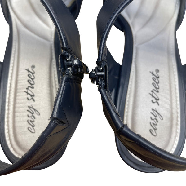 Easy Street Women’s Blue Faux Leather With Pointed Toe Strappy Heels Size 11M