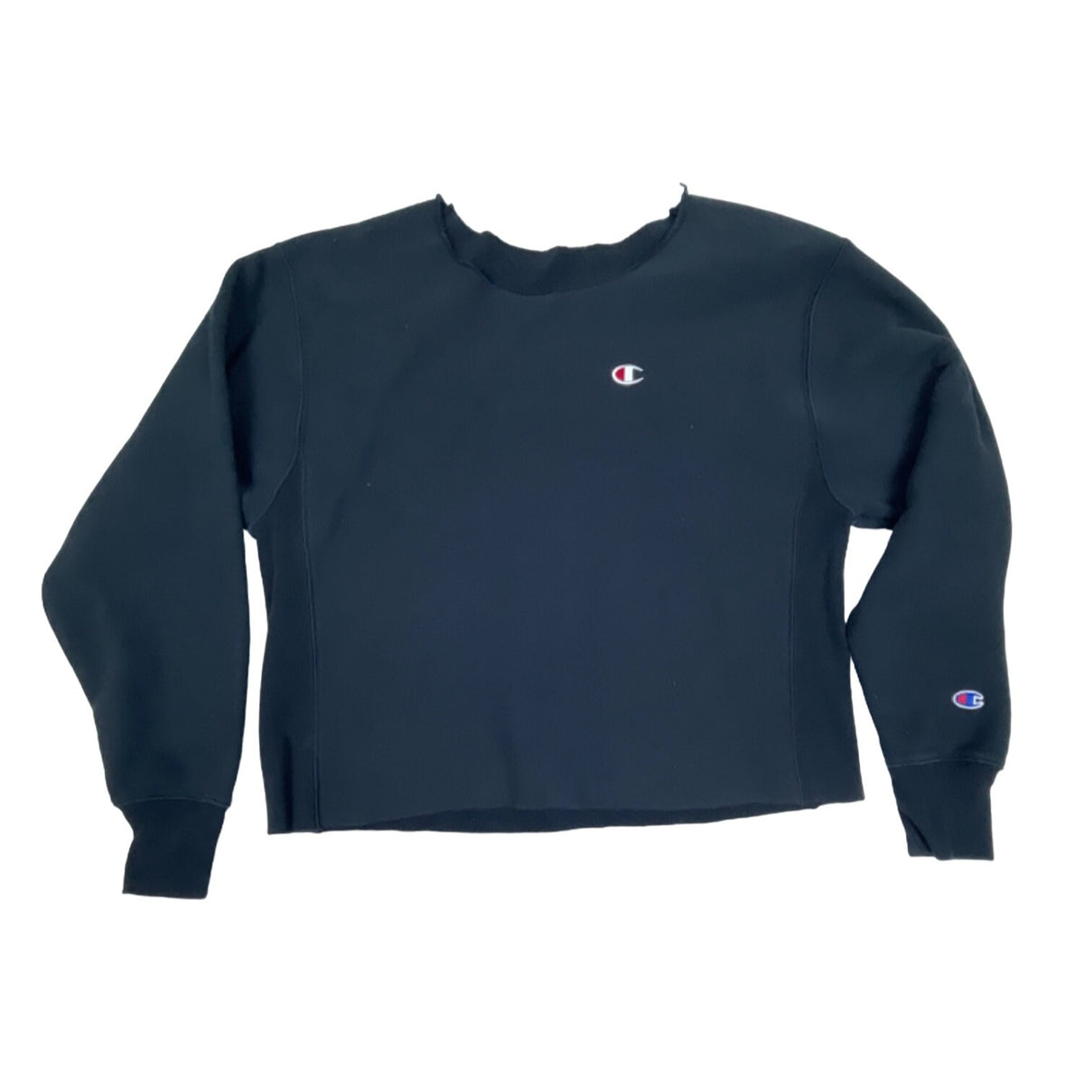 Champion Navy Blue Crewneck Long Sleeve Crop top Hem Womens Sweatshirt