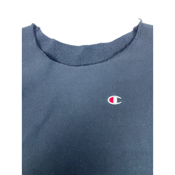 Champion Navy Blue Crewneck Long Sleeve Crop top Hem Womens Sweatshirt