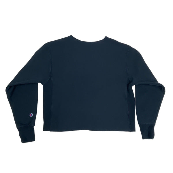 Champion Navy Blue Crewneck Long Sleeve Crop top Hem Womens Sweatshirt