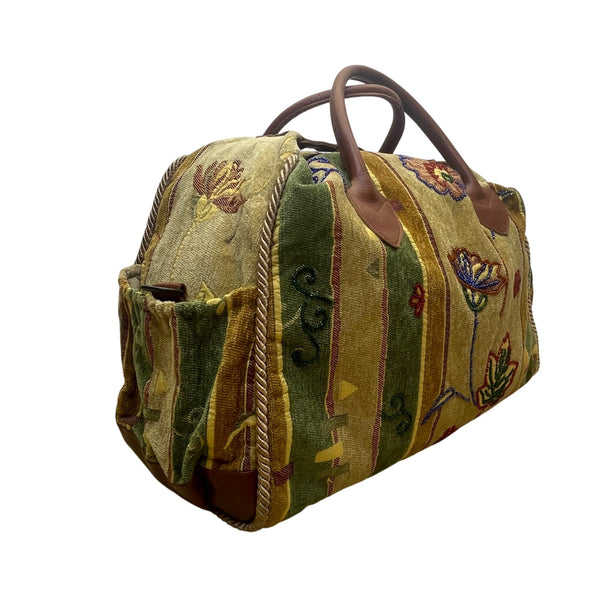 Floral Embroidered Duffle Bag Vintage Green Pastel Boho Large Travel Handbag
