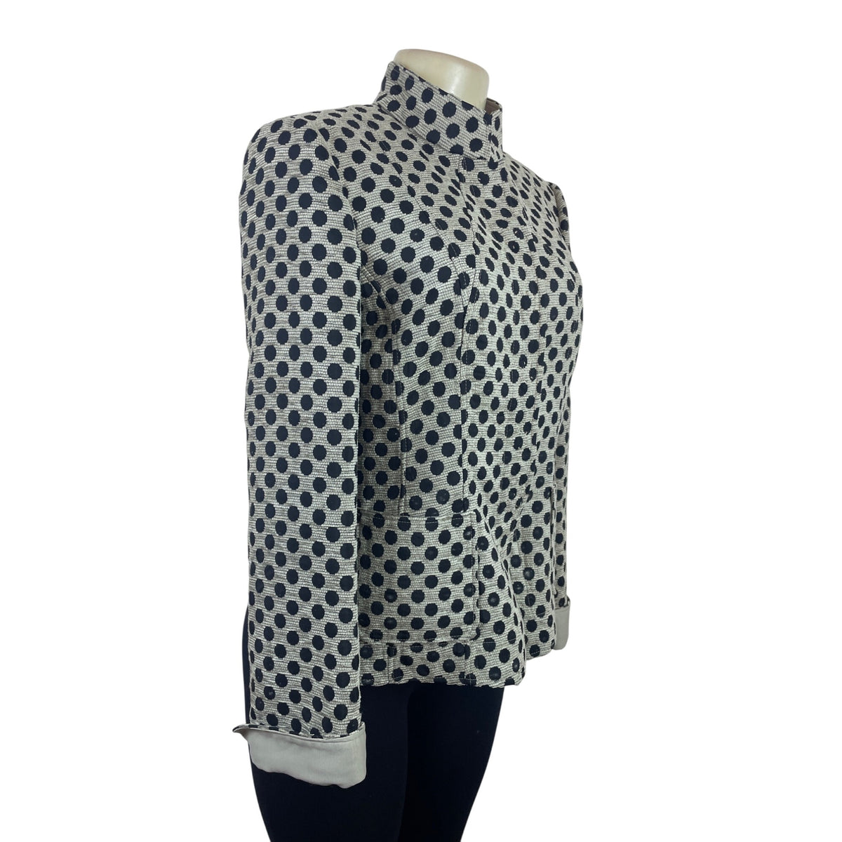 Collezioni Womens Polka Dot High-Neck Jacket Black & Beige Size 6