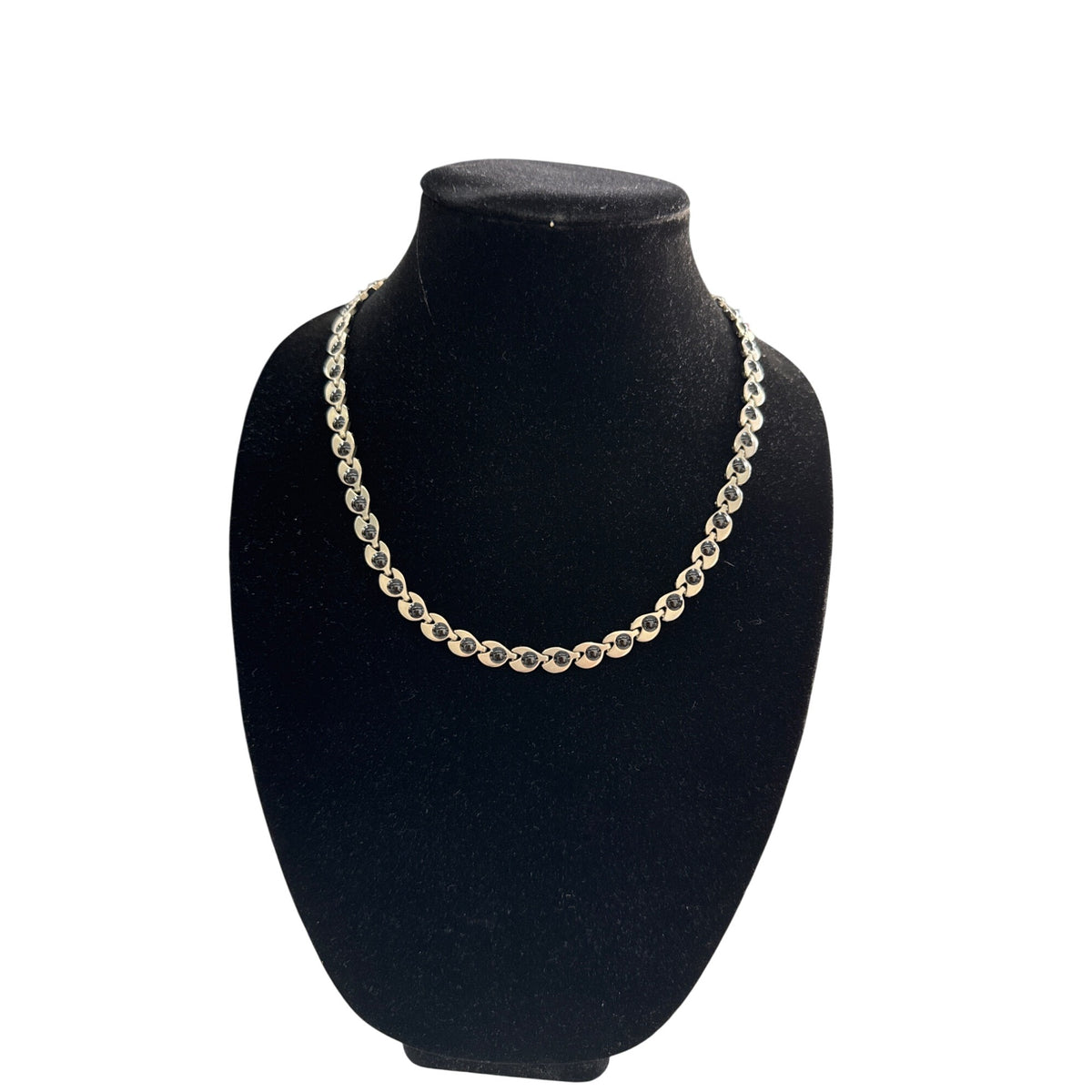 Titanium Womens Silver Chain Necklace With Black Gemstone Accents Elegant Design