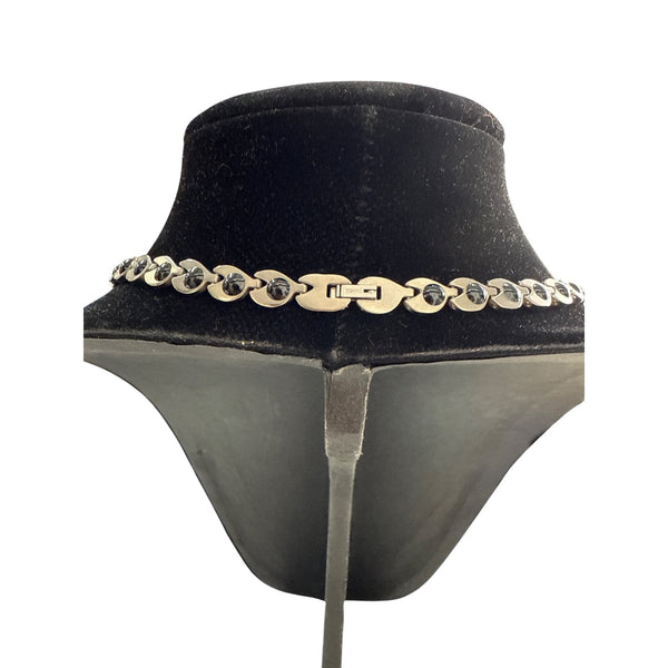 Titanium Womens Silver Chain Necklace With Black Gemstone Accents Elegant Design