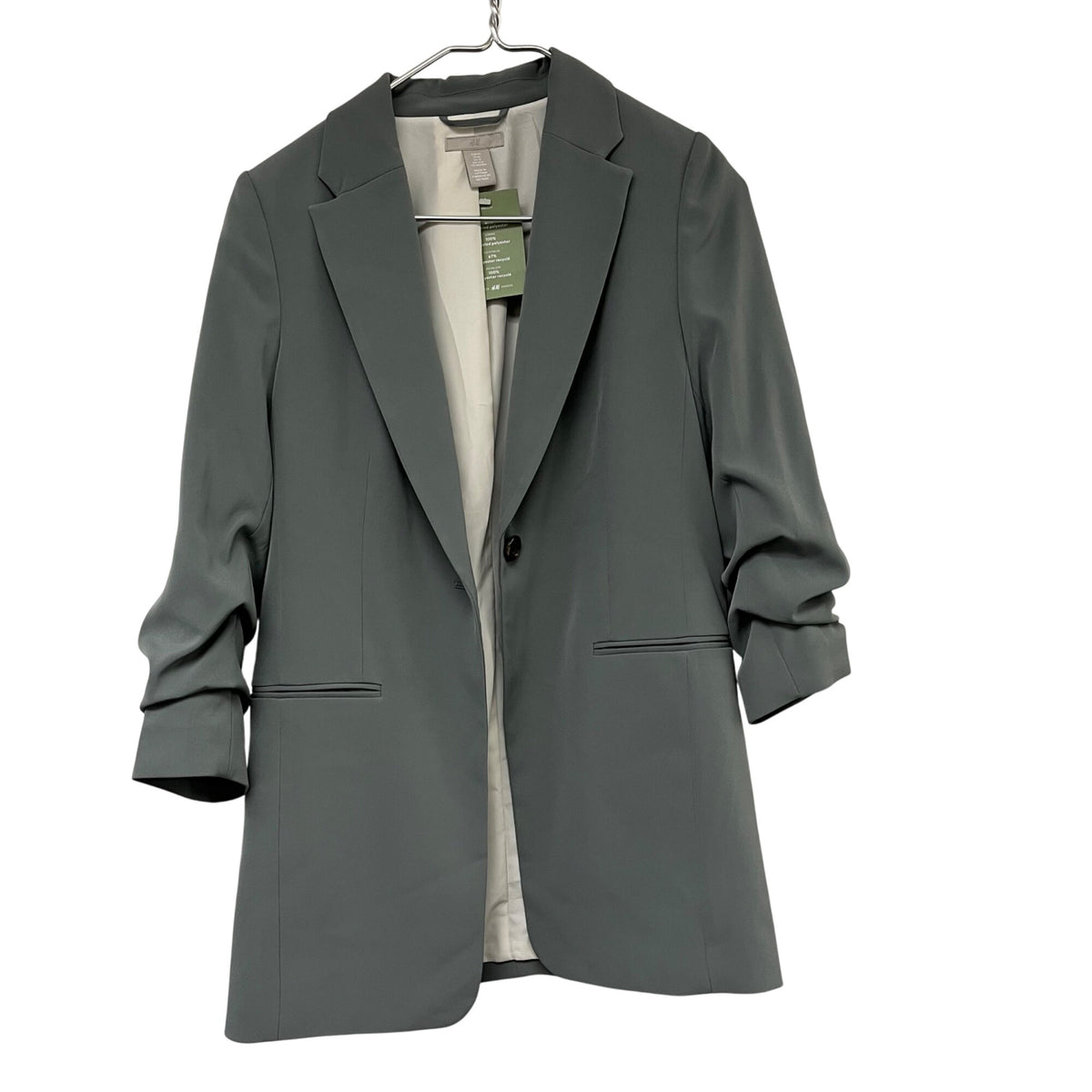 H&M Womens Gray Recycled Polyester Single-Button Blazer Jacket Size XS Stylish Classic Look