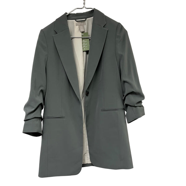 H&M Womens Gray Recycled Polyester Single-Button Blazer Jacket Size XS Stylish Classic Look
