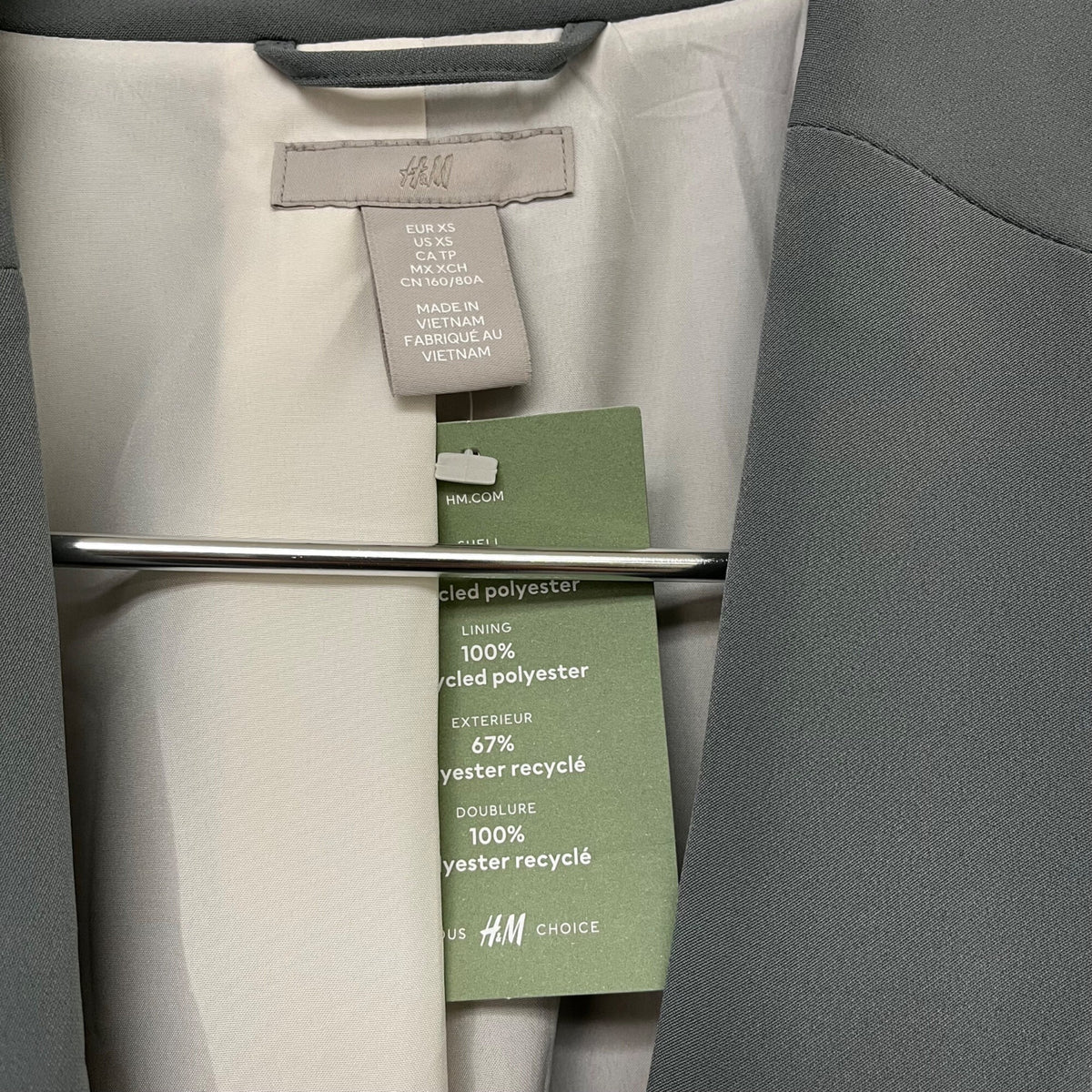 H&M Womens Gray Recycled Polyester Single-Button Blazer Jacket Size XS Stylish Classic Look