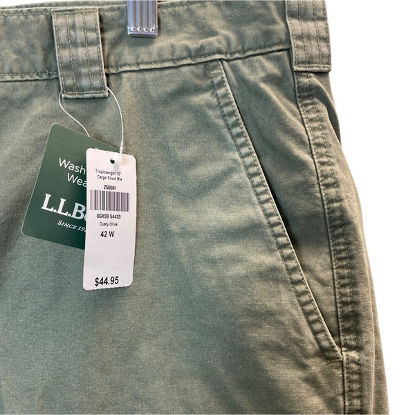 L.L.Bean Mens Dusty Olive Natural Fit Tropicweight Cargo Shorts Size 42 - New