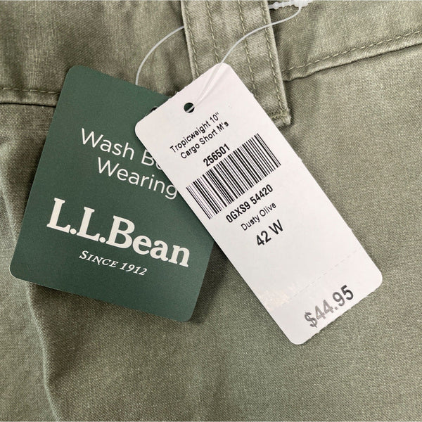 L.L.Bean Mens Dusty Olive Natural Fit Tropicweight Cargo Shorts Size 42 - New
