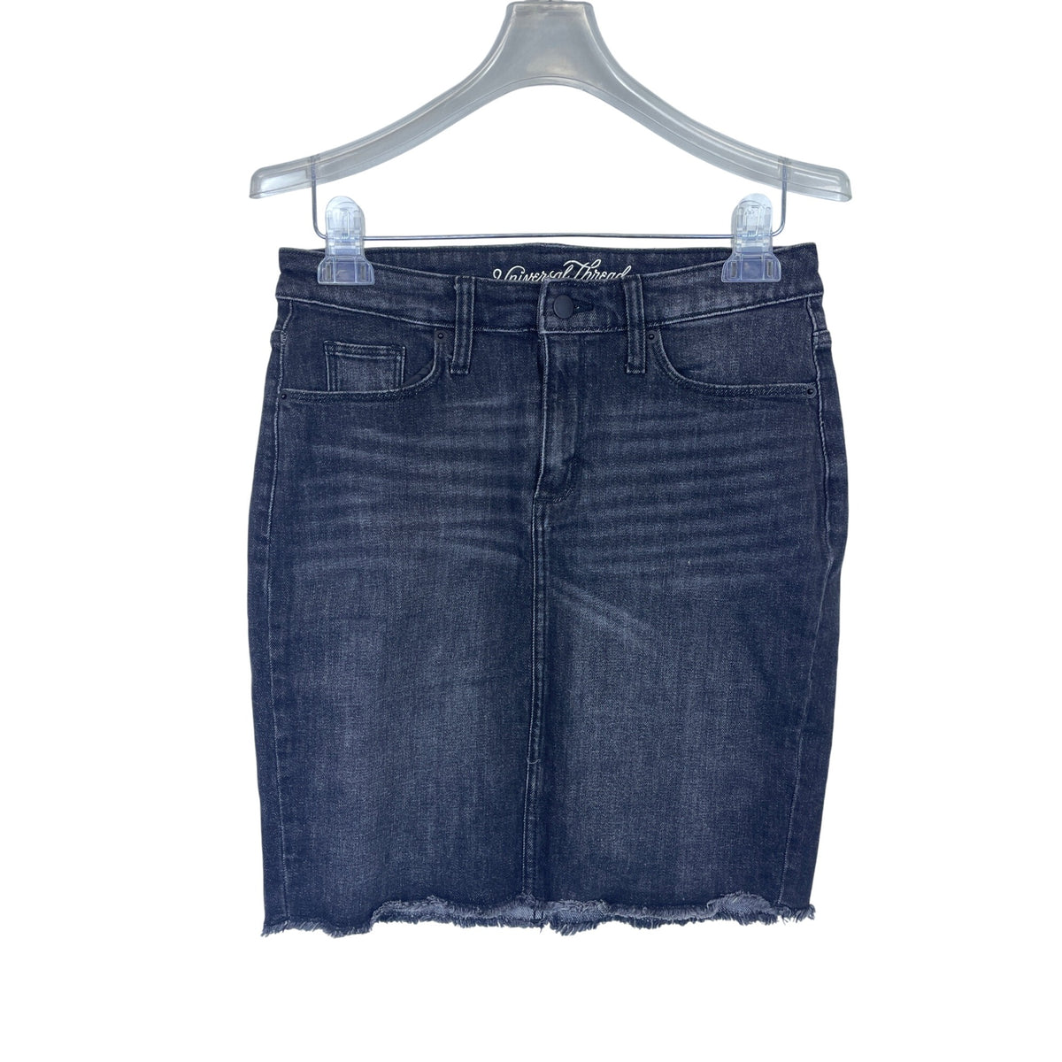 Universal Thread Womens Black Denim Frayed Hem Casual Skirt Size 6/28R