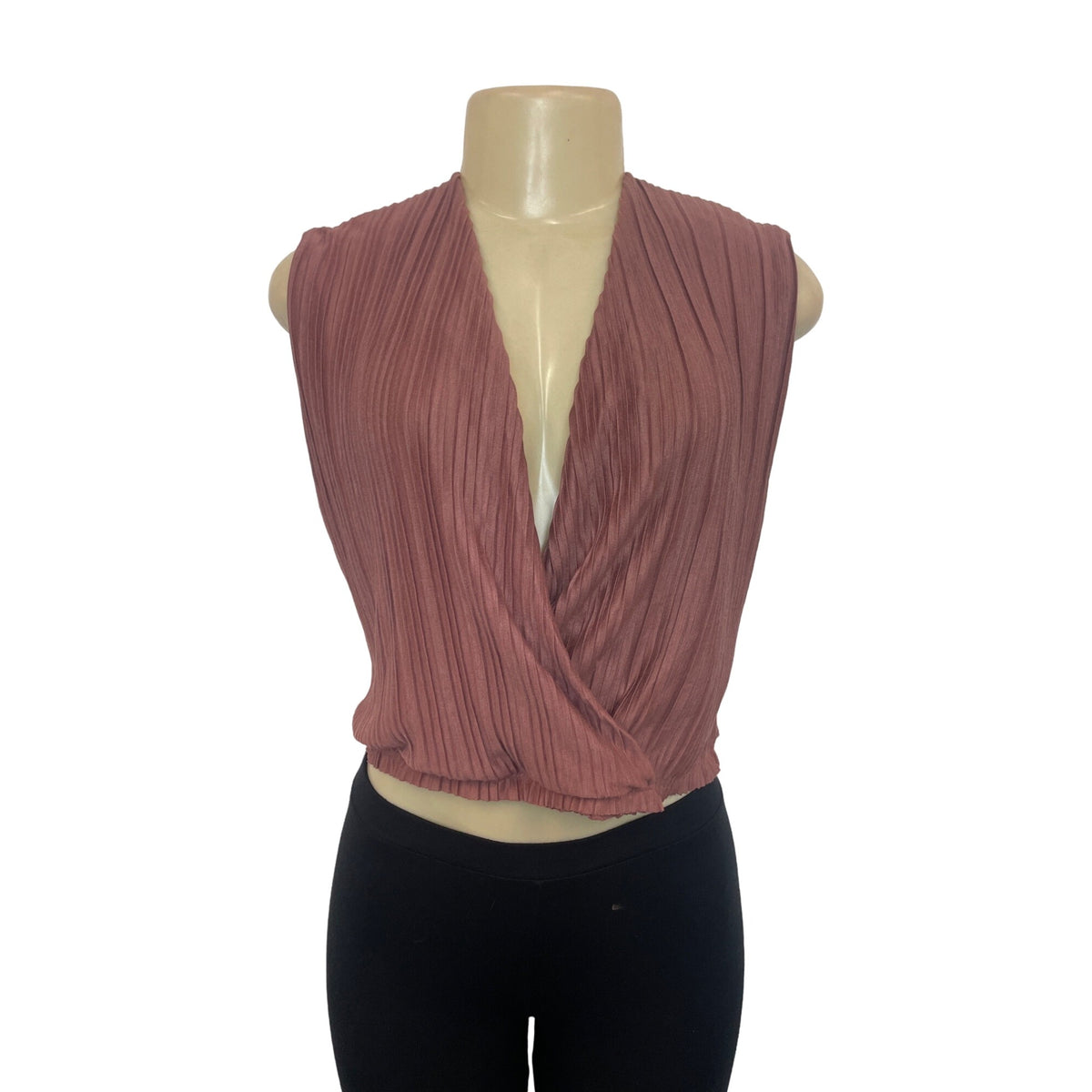 Mango Women's Dusty Pink Pleated Overlap Crop Top Shirt Sz S - NWT