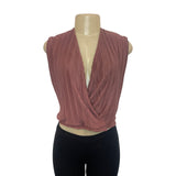 Mango Women's Dusty Pink Pleated Overlap Crop Top Shirt Sz S - NWT