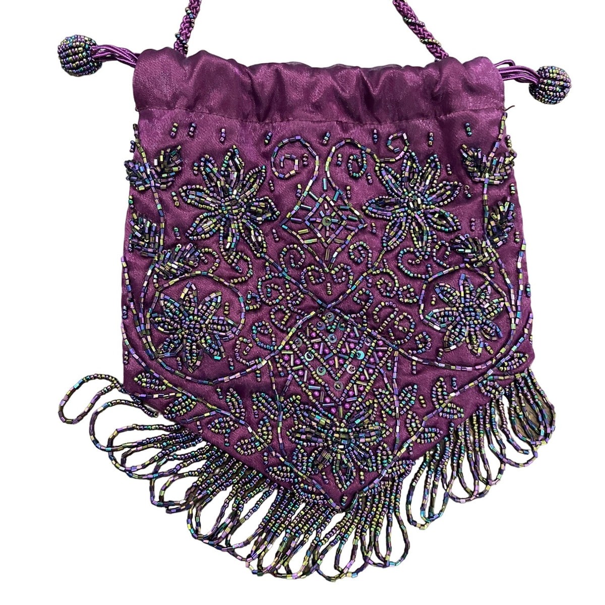 Women's Purple Beaded Embellished Drawstrings Evening Clutch Size S