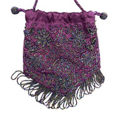 Women's Purple Beaded Embellished Drawstrings Evening Clutch Size S