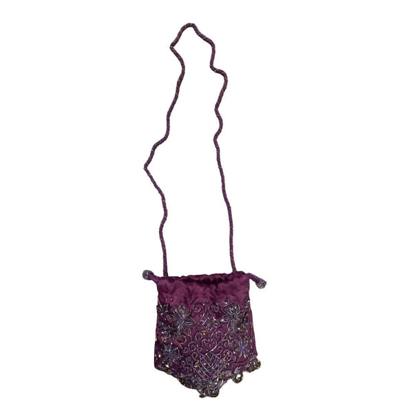 Women's Purple Beaded Embellished Drawstrings Evening Clutch Size S