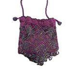 Women's Purple Beaded Embellished Drawstrings Evening Clutch Size S