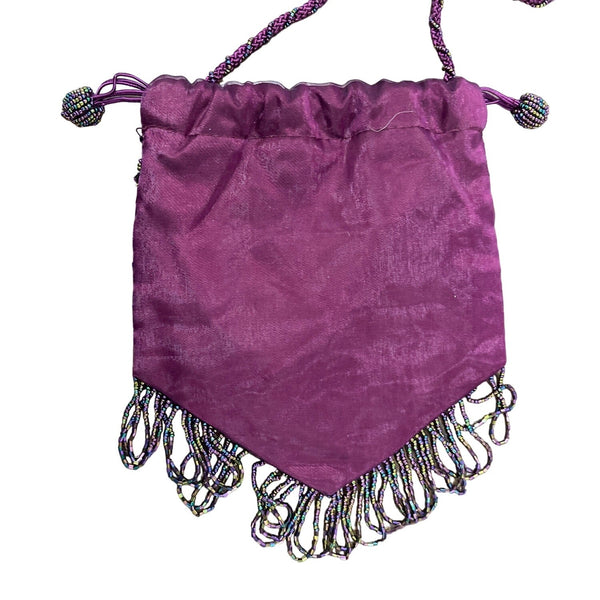 Women's Purple Beaded Embellished Drawstrings Evening Clutch Size S