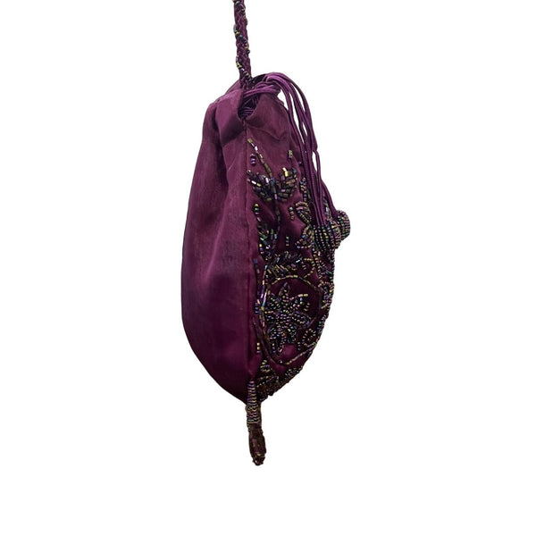 Women's Purple Beaded Embellished Drawstrings Evening Clutch Size S