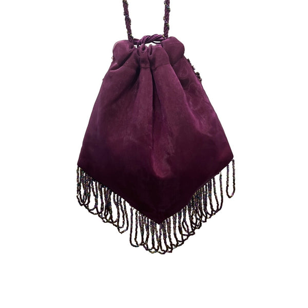 Women's Purple Beaded Embellished Drawstrings Evening Clutch Size S