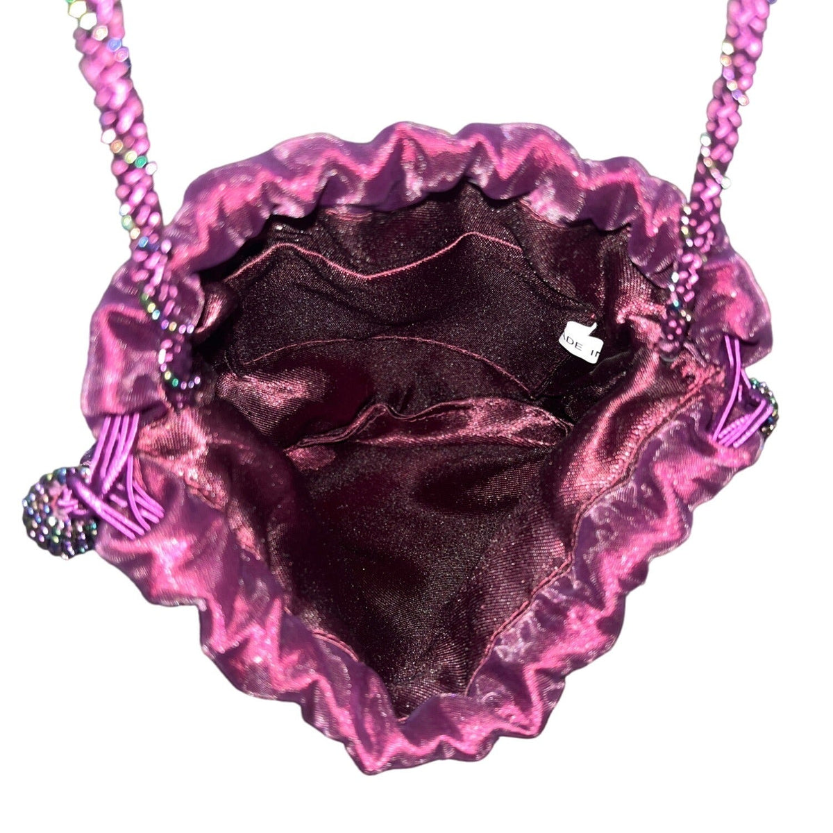 Women's Purple Beaded Embellished Drawstrings Evening Clutch Size S