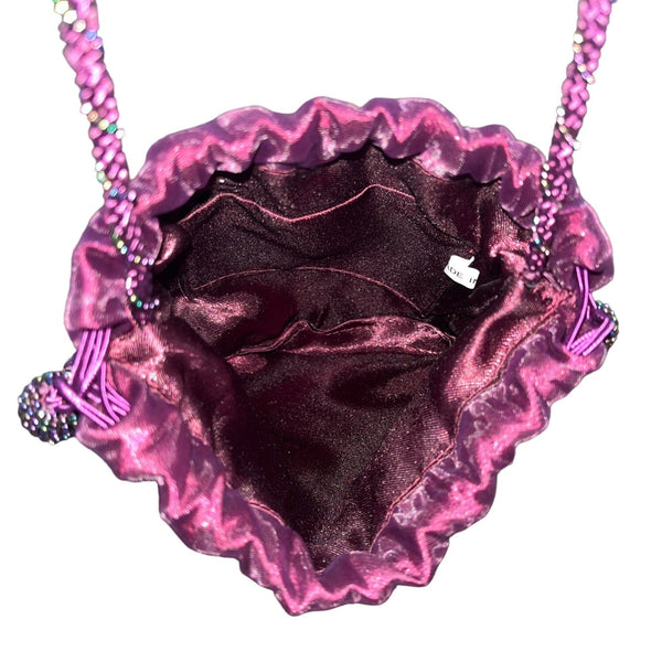 Women's Purple Beaded Embellished Drawstrings Evening Clutch Size S