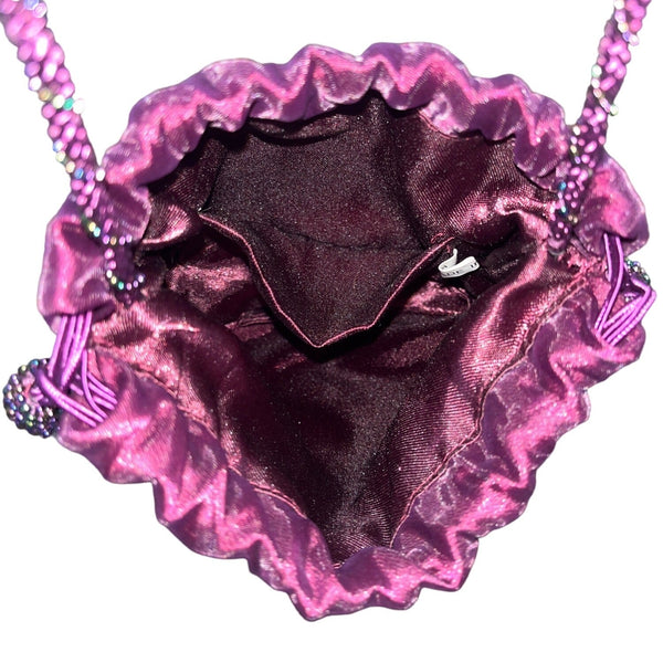 Women's Purple Beaded Embellished Drawstrings Evening Clutch Size S